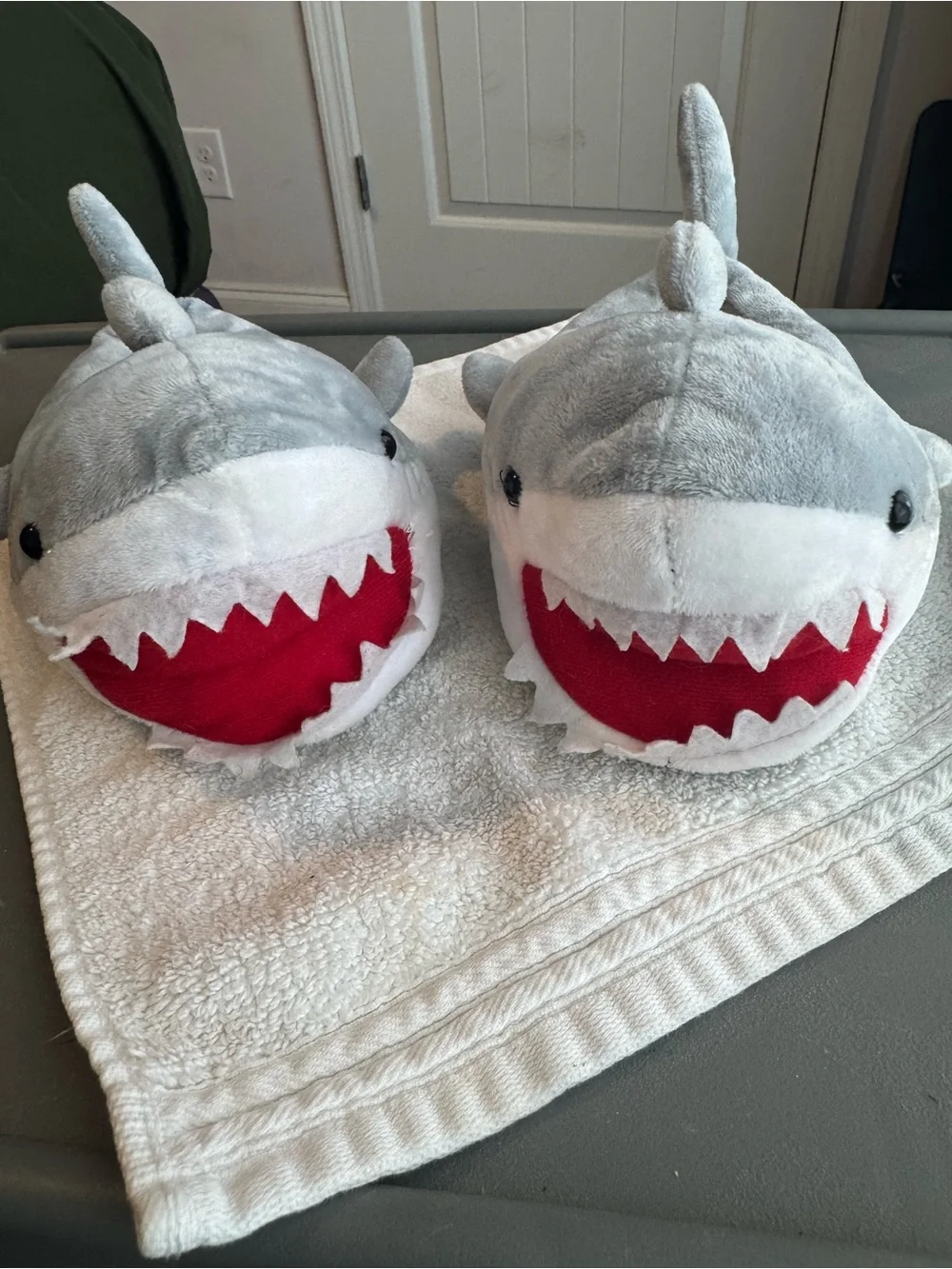 Plush Shark Slippers with Red Mouths